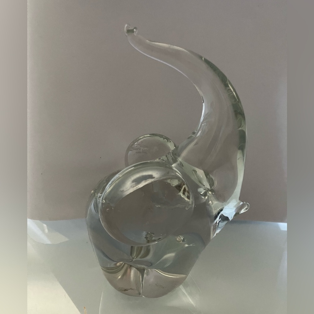 Vintage Crystal Art Glas Elephant Paperweight Trunk Up Clear Good Luck